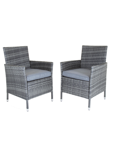 Charles Bentley Garden Outdoor Pair of Rattan Grey Dining Chairs (H86 x W60 x D60cm)