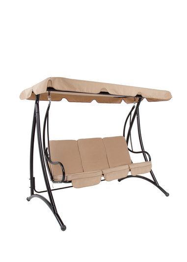 Charles Bentley Premium Beige Swing Seat Bench with Canopy 3 Seater (W201 x D119 x H170 cm)