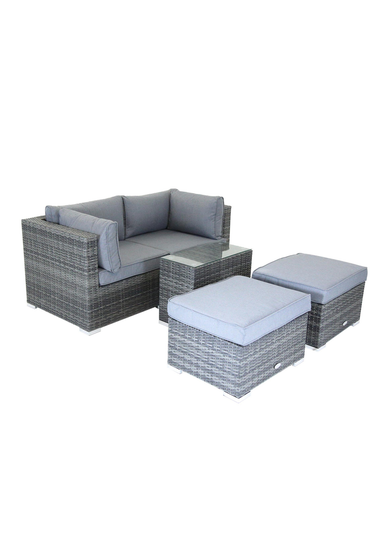 Charles Bentley Multi-Use Rattan Grey Lounge Set Love Seat Footstool (2/3 Seater)