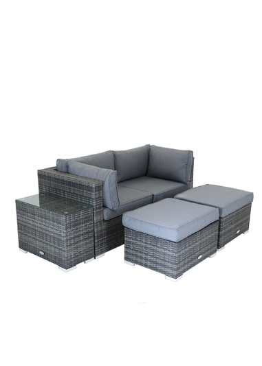 Charles Bentley Multi-Use Rattan Grey Lounge Set Love Seat Footstool (2/3 Seater)