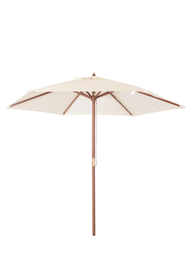 Charles Bentley Large Wooden Garden Beige Patio Parasol Shade Umbrella (2.4M, 38mm Pole)