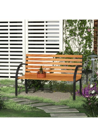 Outsunny Natural 2 Seater Wooden Garden Bench Chair with Steel Frame