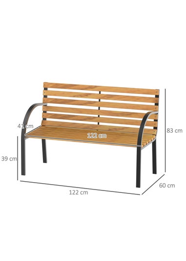 Outsunny Natural 2 Seater Wooden Garden Bench Chair with Steel Frame