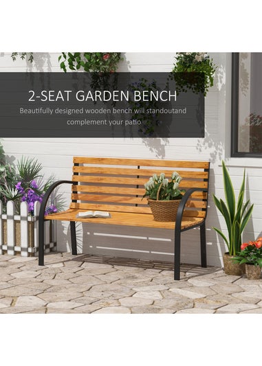 Outsunny Natural 2 Seater Wooden Garden Bench Chair with Steel Frame