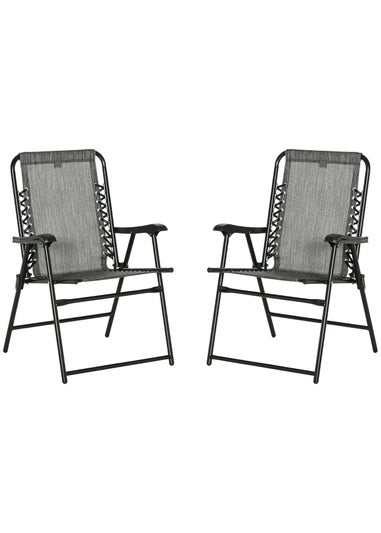 Outsunny Grey Folding Chair Set for Camping Lawn Set of 2