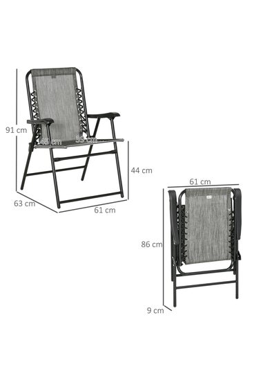 Outsunny Grey Folding Chair Set for Camping Lawn Set of 2