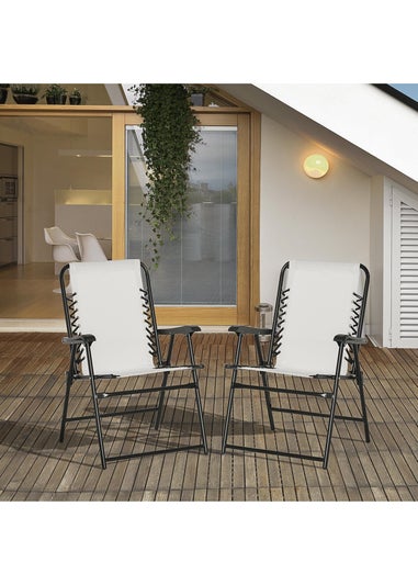 Outsunny Cream Folding Chair Set for Camping Lawn Set of 2