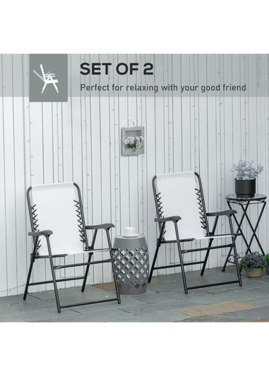 Outsunny Cream Folding Chair Set for Camping Lawn Set of 2