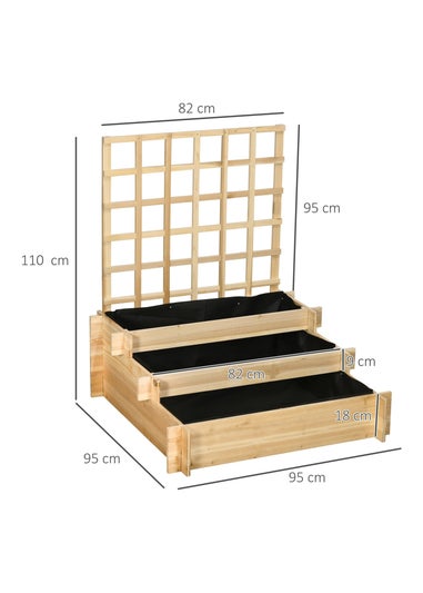 Outsunny Natural 3 Tier Wooden Garden Planters with Trellis