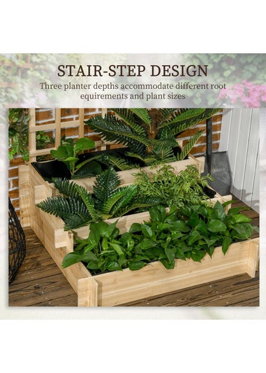 Outsunny Natural 3 Tier Wooden Garden Planters with Trellis