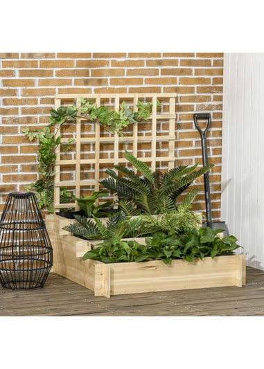 Outsunny Natural 3 Tier Wooden Garden Planters with Trellis