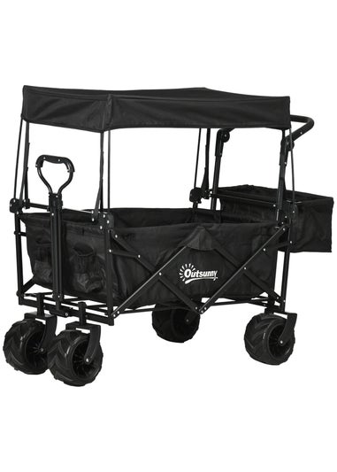 Outsunny Black Outdoor Wagon Stroller Cart with Canopy Top