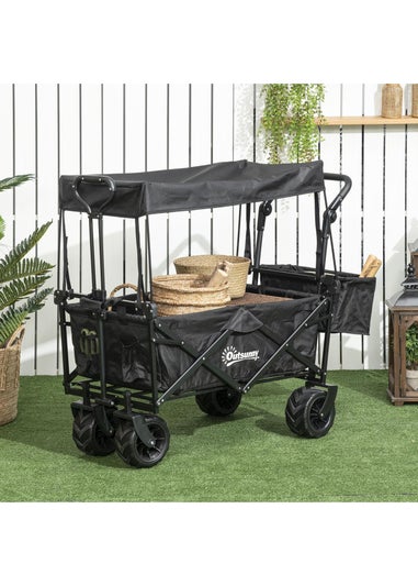 Outsunny Black Outdoor Wagon Stroller Cart with Canopy Top