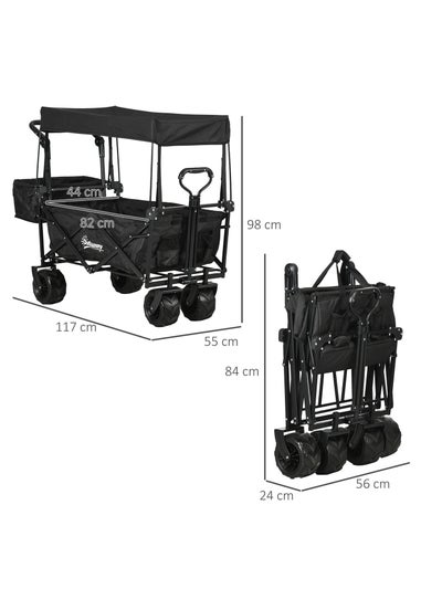 Outsunny Black Outdoor Wagon Stroller Cart with Canopy Top