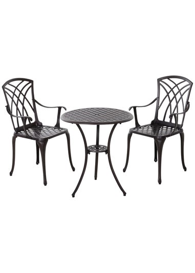 Outsunny Brown Garden Cast Aluminium Bistro Set 3 Pieces