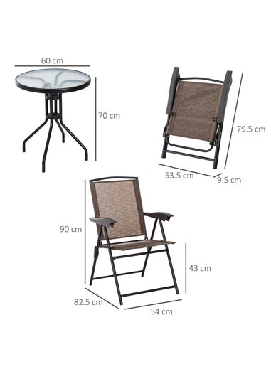 Outsunny Brown Outdoor Bistro Set with 2 Folding Armchairs 3Pcs