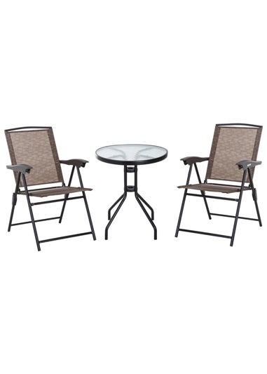 Outsunny Brown Outdoor Bistro Set with 2 Folding Armchairs 3Pcs