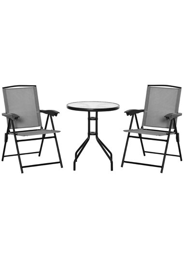 Outsunny Grey Outdoor Bistro Set with 2 Folding Armchairs 3Pcs