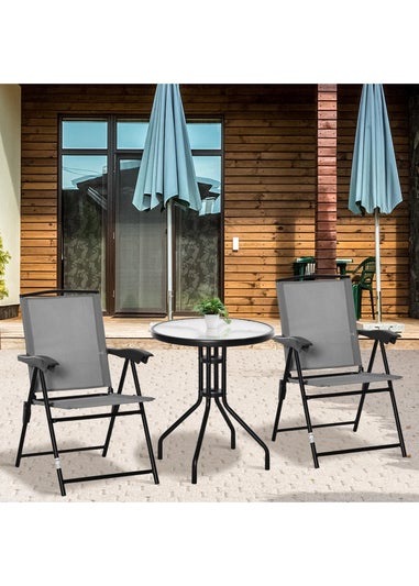 Outsunny Grey Outdoor Bistro Set with 2 Folding Armchairs 3Pcs