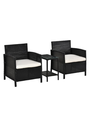 Outsunny Black Outdoor Rattan Sofa with Chairs Table Cushion 3 PC