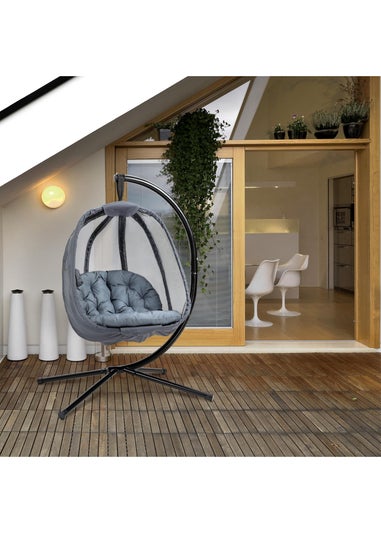 Outsunny Grey Hanging Egg Chair Folding Texteline Swing Hammock