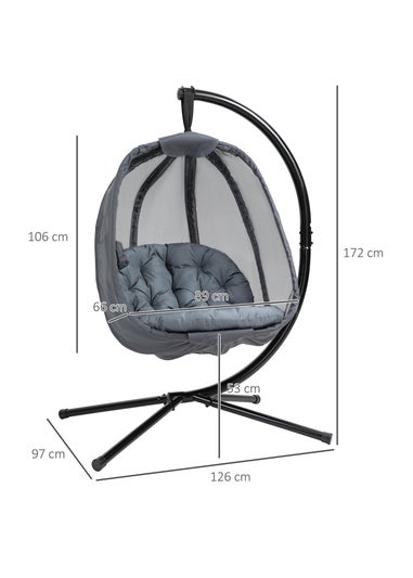 Outsunny Grey Hanging Egg Chair Folding Texteline Swing Hammock