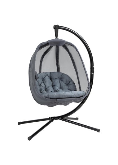 Outsunny Grey Hanging Egg Chair Folding Texteline Swing Hammock