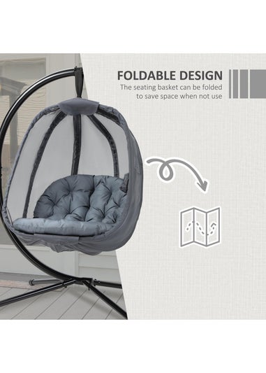 Outsunny Grey Hanging Egg Chair Folding Texteline Swing Hammock