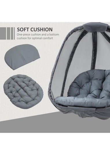 Outsunny Grey Hanging Egg Chair Folding Texteline Swing Hammock