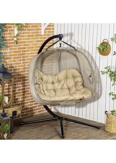 Outsunny Brown Double Hanging Egg Chair Swing Hammock with Cushion