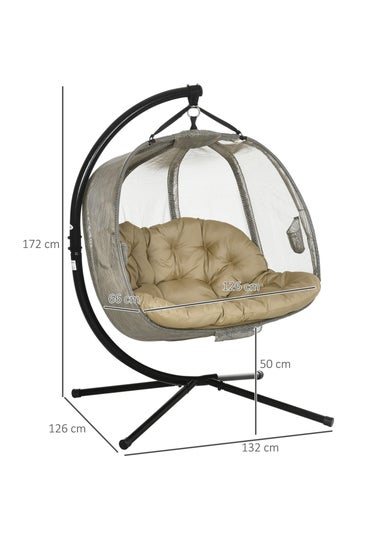 Outsunny Brown Double Hanging Egg Chair Swing Hammock with Cushion