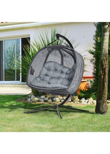 Outsunny Grey Double Hanging Egg Chair Swing Hammock with Cushion