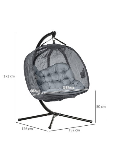 Outsunny Grey Double Hanging Egg Chair Swing Hammock with Cushion