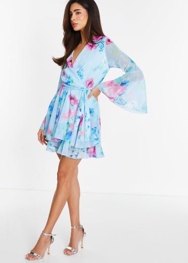 Quiz Blue Floral Chiffon Skater Dress