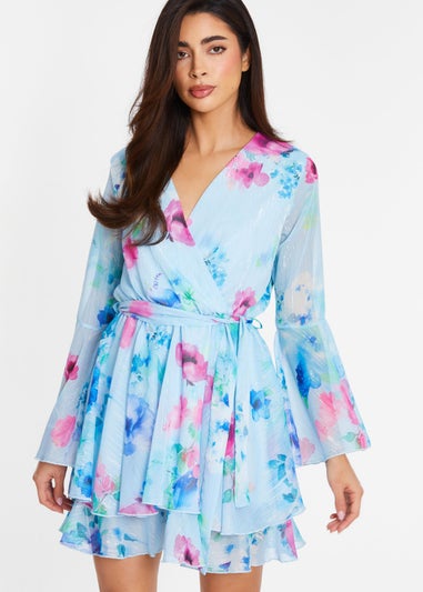 Quiz Blue Floral Chiffon Skater Dress