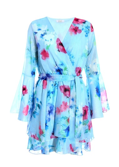 Quiz Blue Floral Chiffon Skater Dress