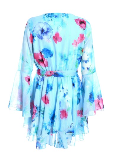 Quiz Blue Floral Chiffon Skater Dress