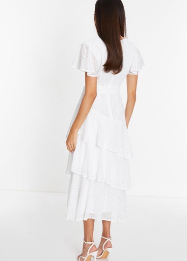 Quiz White Textured Wrap Midi Dress