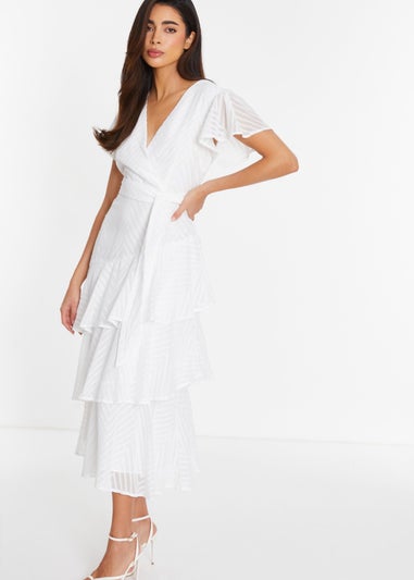 Quiz White Textured Wrap Midi Dress