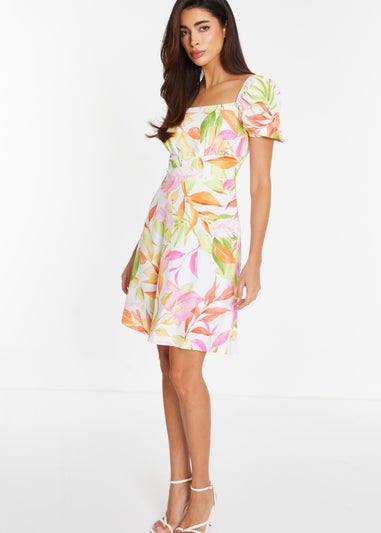 Quiz White Tropical Print Skater Dress