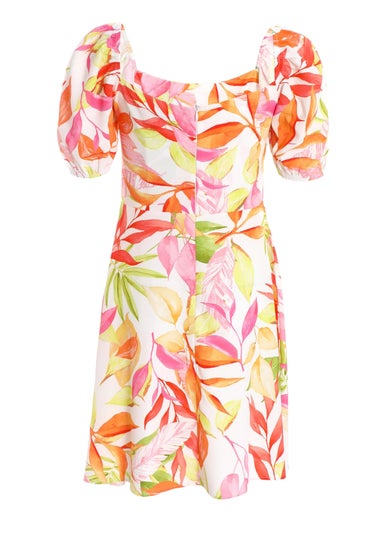 Quiz White Tropical Print Skater Dress