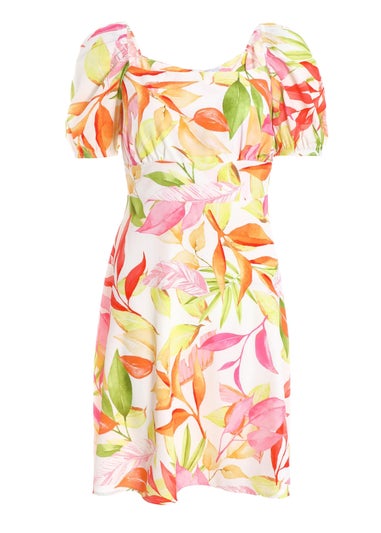 Quiz White Tropical Print Skater Dress