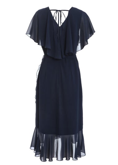 Quiz Blue Chiffon Frill Midi Dress