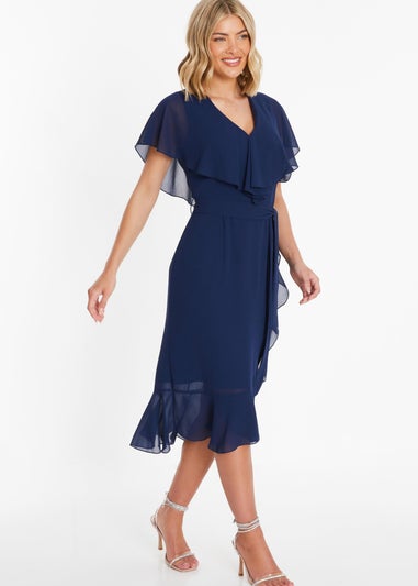 Quiz Blue Chiffon Frill Midi Dress