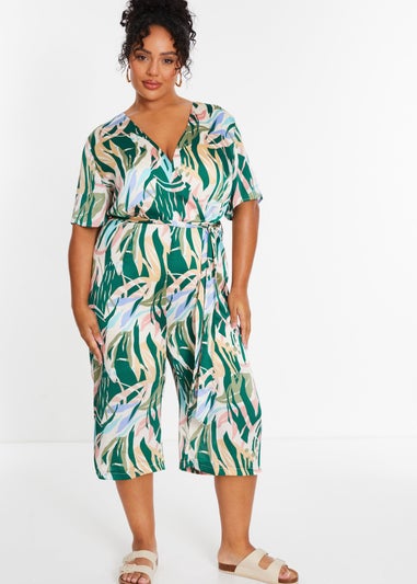 Quiz Multi Curve Tropical Wrap Culotte Jumpsuit