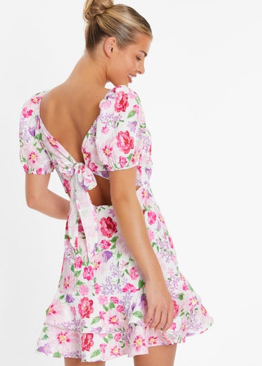 Quiz Multi Floral Woven Puff Sleeve Dress