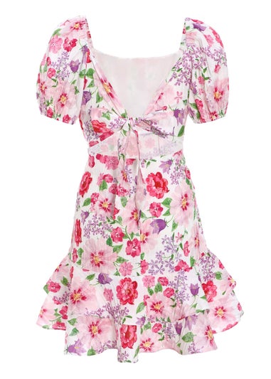 Quiz Multi Floral Woven Puff Sleeve Dress