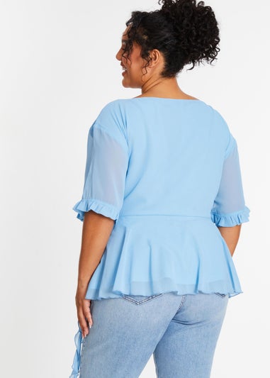 Quiz Blue Curve Ruffle Peplum Top