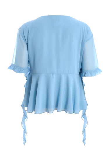 Quiz Blue Curve Ruffle Peplum Top