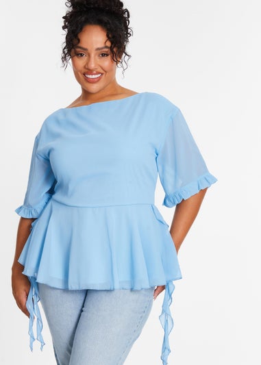 Quiz Blue Curve Ruffle Peplum Top